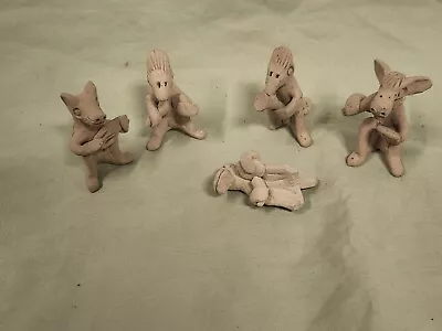 5 Miniature Clay Animals Band Playing Instruments Sculptures • $25