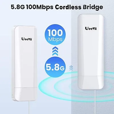 Ueevii Wireless Bridge 3KM Long Point To Point 5.8G Outdoor PoE Wifi Extended • $95.99