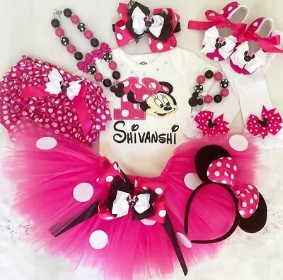 3pc Set Personalized Minnie Mouse Birthday Outfit. Toptutu And Headband • $59.21