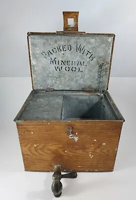 Antique Vtg FRIES Wood-Grain Painted METAL Ice Box Insulated Cooler Spigot • $55