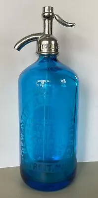 Vintage Blue Glass Seltzer Bottle New York Water Co. Detroit Made Czechoslovakia • $49.99