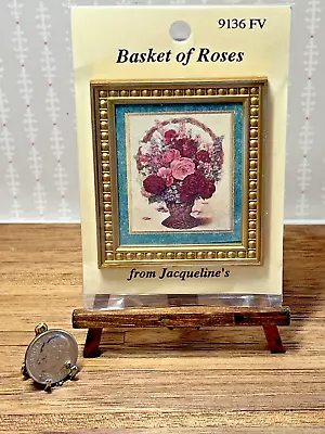 Dollhouse Miniature Jacqueline's #9136 Basket Of Roses Picture Gold Frame 1:12 • $7.99