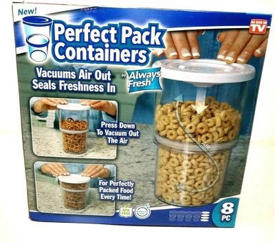 $17.99 • Buy Perfect Pack Containers As Seen On Tv 8 Pc Food Fresh Vacuum Seal Stackable NIB