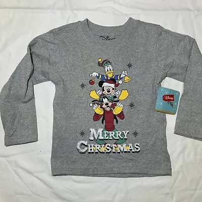 Disney Mickey Mouse And Friends “Merry Christmas” KIDS Long Sleeves T-Shirt Sz 4 • $14.99