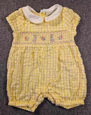£6.50 • Buy Jojo Maman Bebe Baby Girls Easter Romper 0-3 Months Check Bunny Playsuit (360)