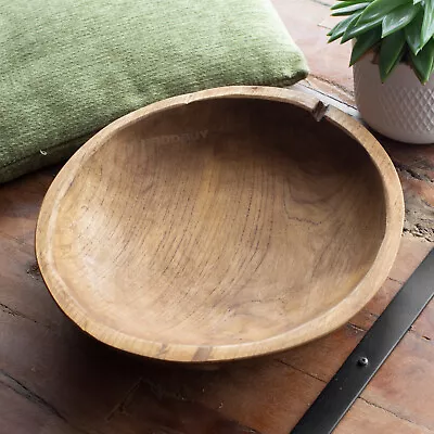 Wooden Bowl 30cm Hand Carved Teak Root Fruit Snack Table Decorative Serving Dish • £24