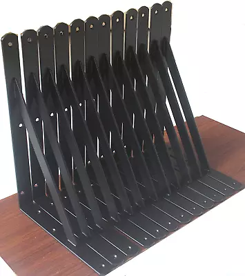 12 Pack L10  X H 8  Black Heavy Duty Shelf Brackets With Screws Metal Shelf Brac • $40.21