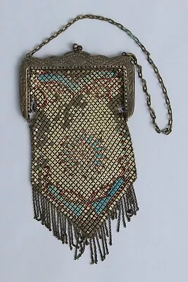 Vintage 1920s Art Deco Mandalian Mfg Co Enamel Mesh Metal Flapper Purse • $59.99