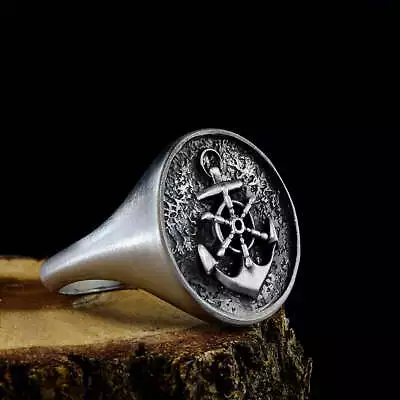 Men's Personalized Anchor Signet Ring Vintage Style Nautical Jewelry • $139.90