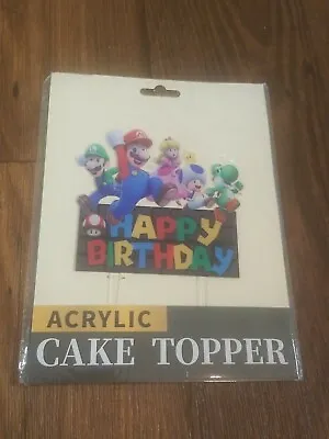 Super Mario Bros Happy Birthday Cake Topper Acrylic Décor Mario Yoshi Luigie  • $12