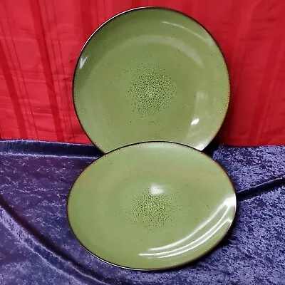 2 GABBAY FUSION WASABI 11½  Dinner Plates Green Dark Brown Speckles & Rim • $39.90