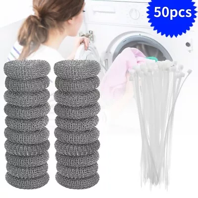 $16.59 • Buy 50 LOT Washing Machine Lint Traps Snare Filter Screen Stainless Steel Mesh Ties
