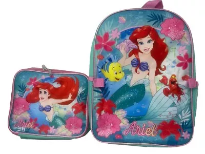 Disney Princess Little Mermaid Ariel Backpack Girls School Book Bag Lunch Box 16 • $24.99