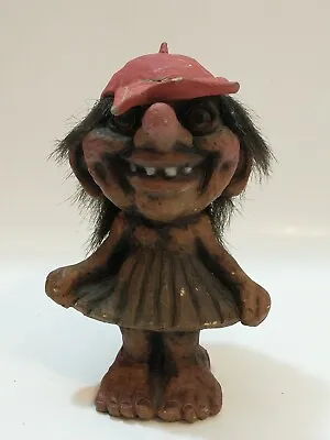 Vintage Nyform Norwegian Good Luck Troll 6  Doll Red Distressed Hat Girl W Skirt • $59.83