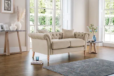 **Seconds** Olivia 2 Seater Modern Chesterfield Sofa Upholstered In Putty Velvet • £389.99