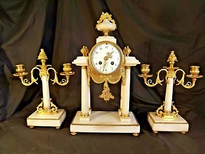 £595 • Buy 19c French Ormolu & Marble Garniture Clock Set C1890. 