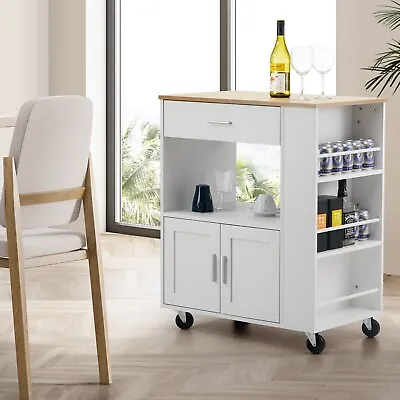 Oikiture Kitchen Island Trolley Rolling Serving Cart Utility Storage Cart Shelf • $189.90