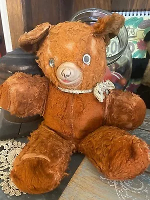 Very Well Loved Vintage Rubber Nosed Stuffed Teddy Bear Gund? 11+in Rust Colored • $18