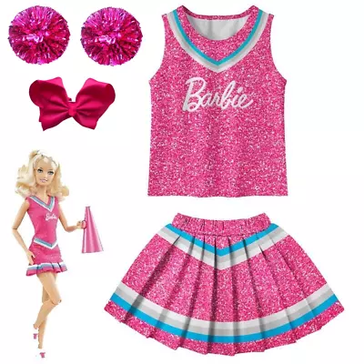 Kids Girls Barbie Costume Cheerleader Fancy Dress Cosply Vest Skirt Outfits Sets • £13.29