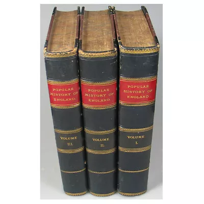 Victorian 3 Book Set 1886 Popular History Of England Colour Plates Leather Bound • £70