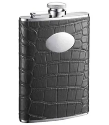 8oz. Stainless Steel Flask Black Faux Alligator Captive Lid New In Box • $11