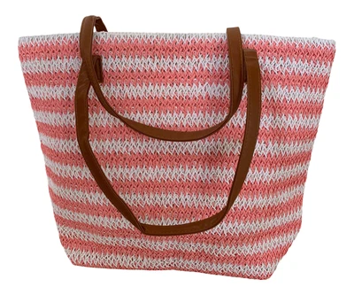 £13.99 • Buy Fat Giraffe Large Cream And Pink Stripped Basket Weave Effect Beach Bag Beachbag