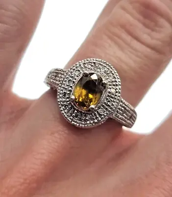 9ct Yellow White Gold Citrine Diamond Ring Natural Gemstones Ring Size N 1/2 • $330.86