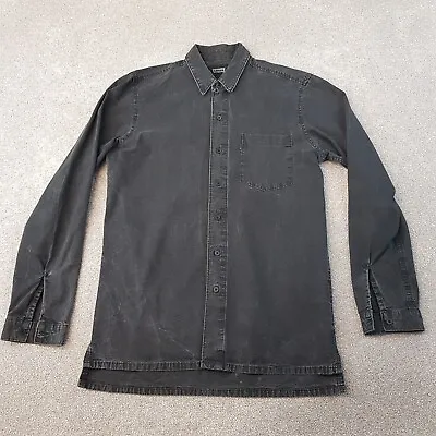 Levis Mens Shirt Small Grey Black Denim Cowboy Western Pockets Acid Wash • £22.99