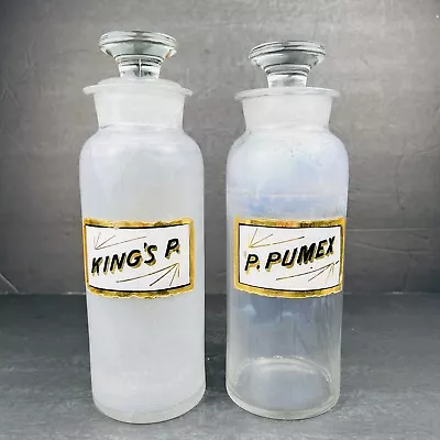 Antique Pharmacy Apothecary Glass Bottles Under Glass Gilded Labels FLAW • $65.88