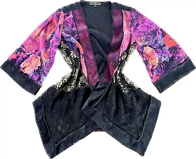 VIOLET KAY Kimono Jacket Rayon Blend Lace Purple Black Gorgeous Sz Small • $35