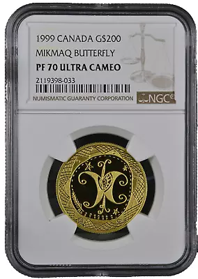 1999 Canada Gold Coin Mikmaq Butterfly PF70 UC Canada $200 Gold Coin NGC Coin • $1578.63