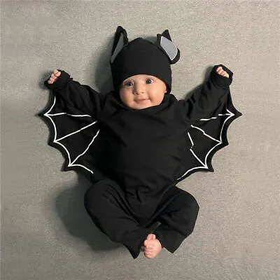 Halloween Toddler Baby Boys Girls Cosplay Bat Costume Romper Hat Outfits Set • £14.74