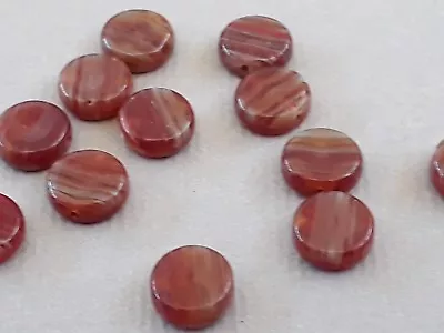 20 Cute Flat Round Brown Czech Beads With Striped Marbled Effect 8mm.  • $4.89