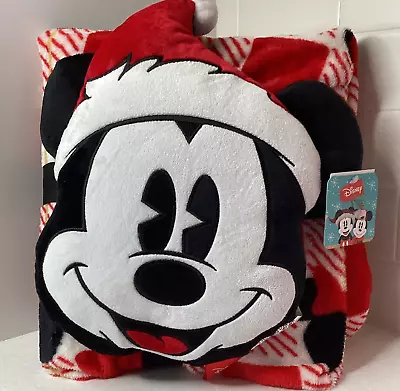 Disney Mickey Mouse Christmas Travel Kids Throw Pillow Blanket Set 45  X 55  NEW • $14.99