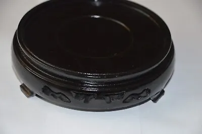 Round Asian Oriental Black Wood Plant Jar Vase Stand Display Base • $13