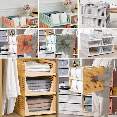 Stackable Wardrobe Drawer Units Clothes Closet Storage Basket Open Front Boxes • £6.94