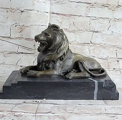 Real Bronze Metal Statue On Marble Base Male Lion Jungle King SCULPTURE! DECOR • $174.65