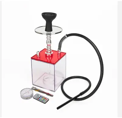 Hookah Set Cube Acrylic Hookah With Multicolor LED Light & Remote NIB -Red-2 • $47.50