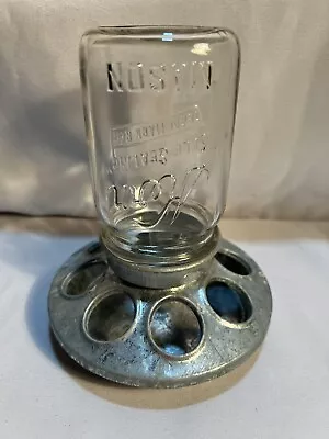 Vintage Mason Jar Poultry Bird Chick Feeder Galvanized Metal Base • £14.46