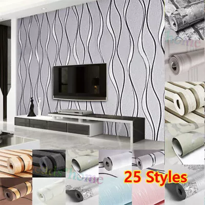 3D Damask Sliver Wave Wallpaper Silver Grey Wall Paper Rolls Home Room Decor 10M • £6.29