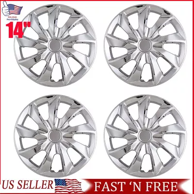 Silver 14  Set Of 4 Wheel Covers Snap On Full Hub Caps Fits R14 Tire & Steel Rim • $43.99