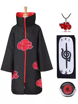 Akatsuki Uchiha Itachi Cosplay Clothes Anime Ninja Naruto Hooded Cloak Set 4pcs • $35.79