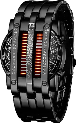 Binary Matrix Blue LED Digital Watch Mens Classic Creative Fashion Black Plated  • $34.99