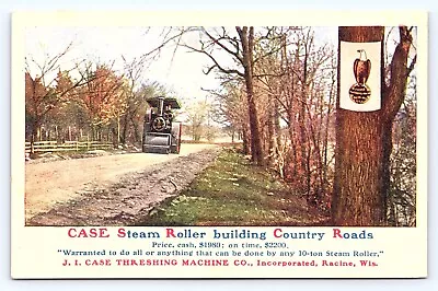 Racine WI J I Case Steam Roller Building Country Roads Advertising Postcard D26 • $7.45