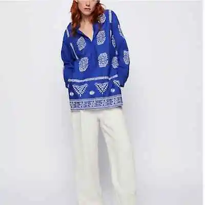 $55 • Buy Zara Blue Embroidered Tunic Top XS
