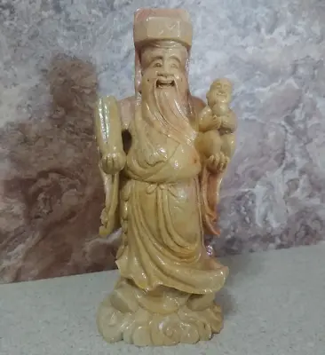 Vintage Carved Soapstone Asian Wiseman W Boy Child  7.5 H • $44.99