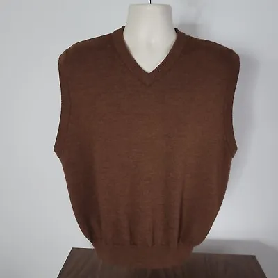 Viyella Sweater Vest Mens Medium Brown Knit Merino Wool Vneck Short Relaxed  • $19.88