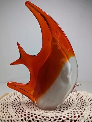 Glass Angel Fish Large Art Murano Style Piece Orange White 11 X8   Weighs 4 Lbs • $26.75