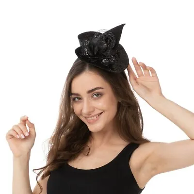 Black Crazy Witches Hat Cute Witch Headband Spell Fancy Dress Halloween UK • £7.99