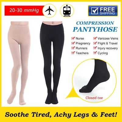 Women Medical Compression Pantyhose Tights Varicose Veins Nurse Travel Stockings • £30.50